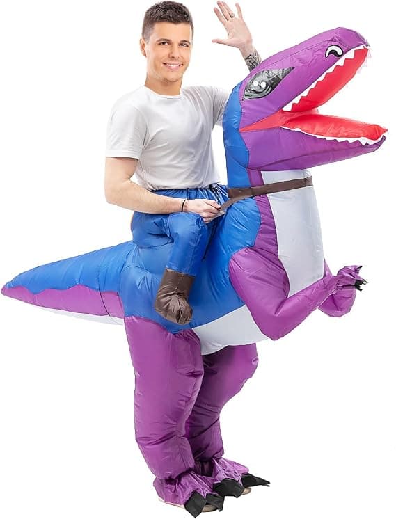 1 lilla oppblåsbar Velociraptor-kostyme for voksne, oppblåsbar [JUN]