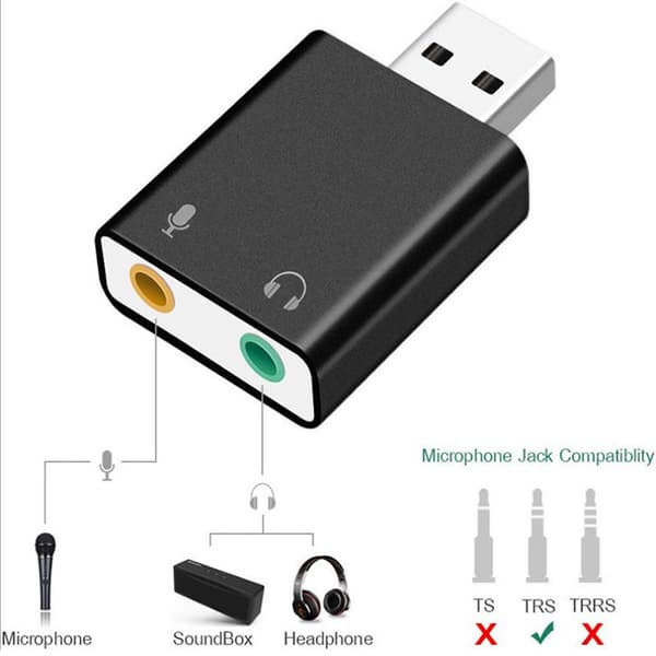 USB 2.0 Externt Ljudkort 7.1 3D Ljudadapter för Windows PC Laptop Hörlurar
