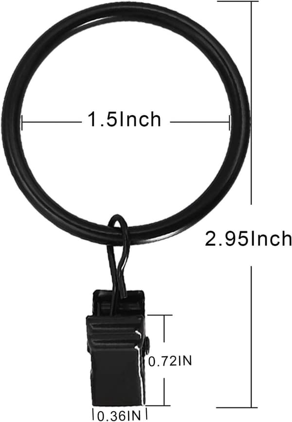 Gardinringe, 16 stk., 38 mm, rustfrit stål sort, med klemmer, til badeforhæng, fortykkede