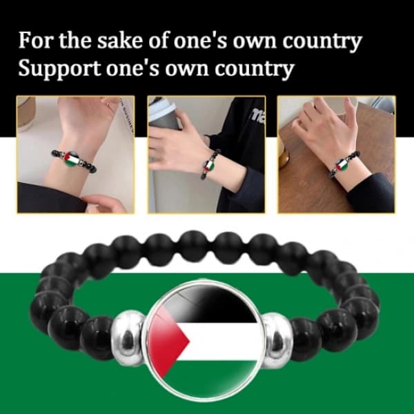 Palæstina Time Jewel Flag Armbånd Herre & Dame Sorte Perler, A