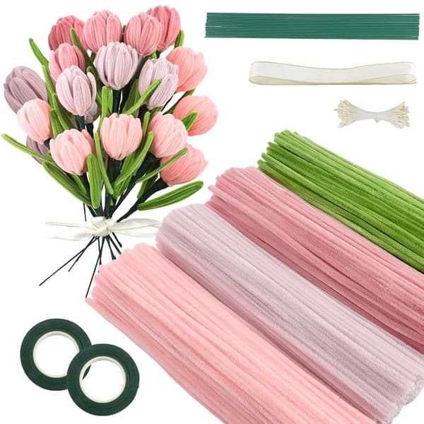 400-osainen kukkienpuhdistussarja chenillevarsilla ja kukkateipillä