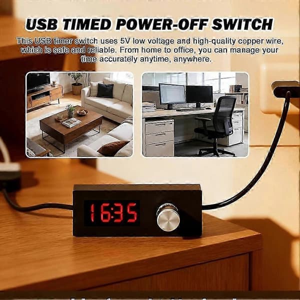 2-pakning 5V 2A USB-timeruttakskabler: USB-nedtellingstimerkabel, justerbar 24 timer og automatisk avstengningsfunksjon Utgave 0428