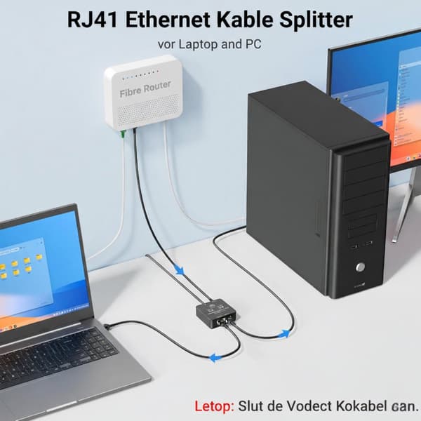 Ethernet-splitter 1 til 2 RJ45-porter, 1000 Mbps Gigabit LAN-adapter Plug and Play, for PC Laptop Ruter TV-boks PS5 PS4 Xbox, grå