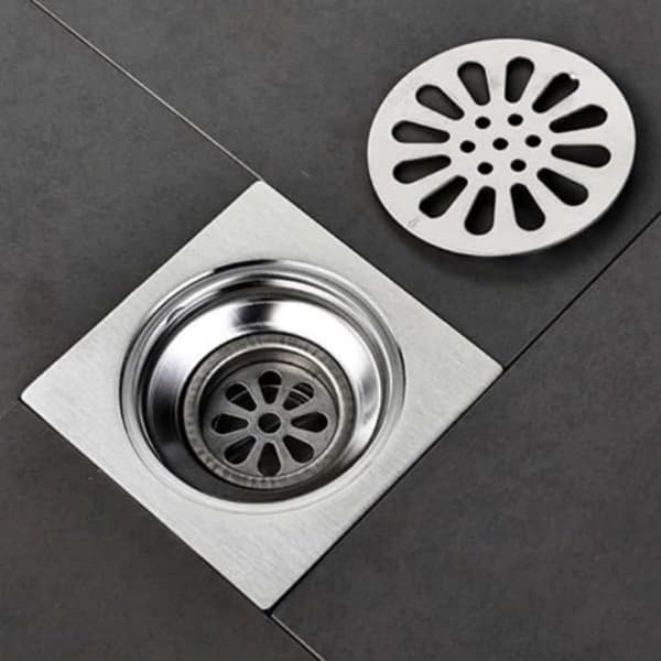 Stainless Steel Floor Drain - Odorless - Square Drain for Bathroom - Shower Drain - Floor Drain with Removable Strainer Cover