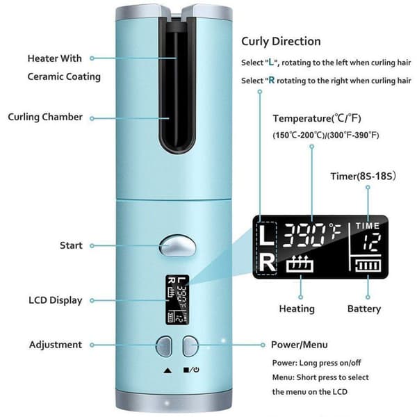 Automatisk roterande locktång USB-laddning (150-200℃ - Grå-Röd)