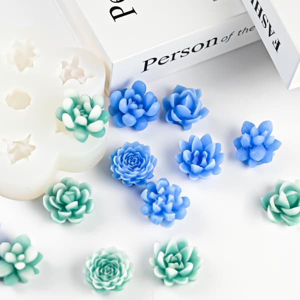 3D Sukkulent Lysform 7 Hulrum, Silikoneforme til Voksharpiksstøbning, Duftende Sæbefremstilling, Dessertmousse Dekoration DIY Håndværk Pr 7 Cavity Succulent Candle Mold