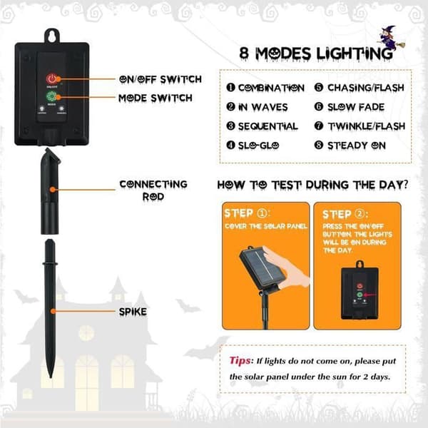 Set of 12 Solar-Powered Pumpkin-Shaped String Lights for Outdoor Halloween Decoration, Waterproof Pathway Lighting with 8 Modes