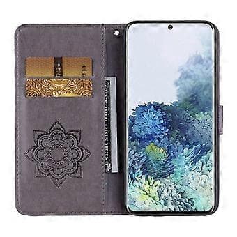 Compatible for Samsung Galaxy S23 5G Rhinestone Decor Phone Case, Imprinting Owl Flower Pattern Stand Wallet Leather Case (Grey)