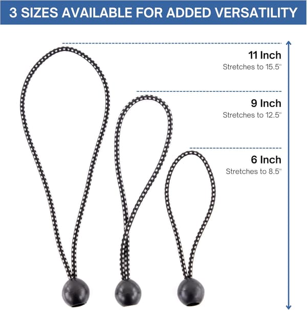 25-pack kulbungee-snören, 12,7 cm, svart, kraftig och mångsidig