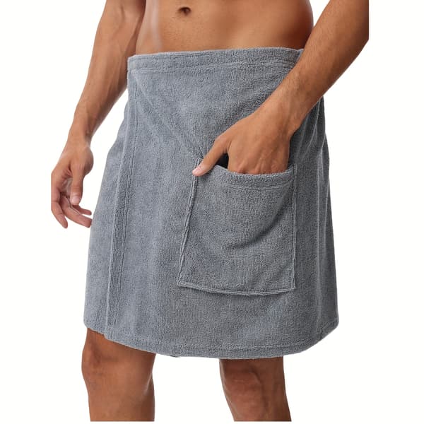 Justerbart badehåndkle for menn med lommer, egnet for treningsdusjer, badstuer, spa og stranden. Grå Grey