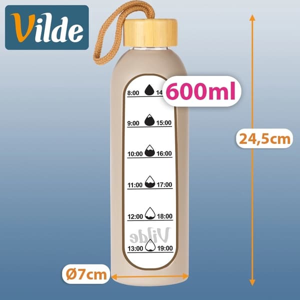 Glassvannflaske med beige silikonhylse, 600 ml