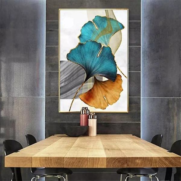 Blå Grön Gul Guld Löv Växt Blomma Canvas Affisch Abstrakt ,b