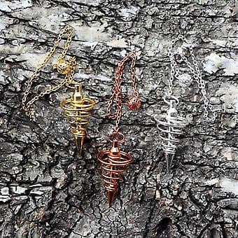Reiki Healing Pendulum Chain Spiral Coil Point Pendant for Divination (Antique Bronze)