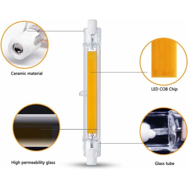 2-pak R7S LED-rør 20 W dæmpbar, 3000 K varm hvid, 360° projektør