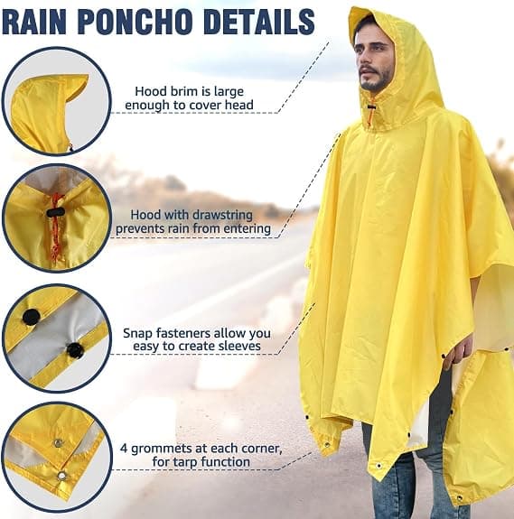 Vandtæt Regnponcho Let Genanvendelig Vandring med Hætte One Size Gul Yellow