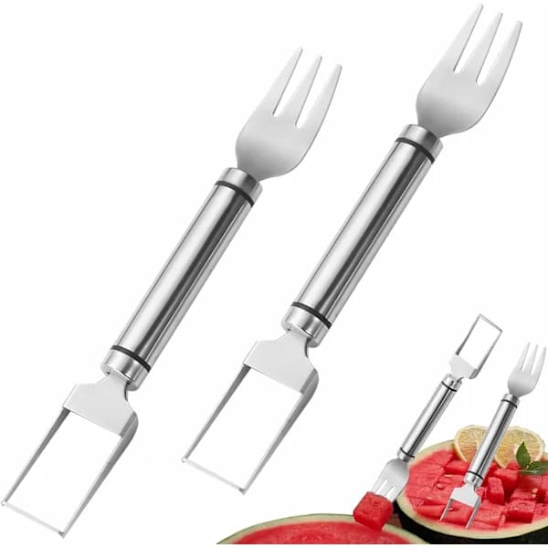 2 stk Vannmelon Gaffel Multifunksjonell Vannmelon Kutter Fruktkutter Bærbare Verktøy