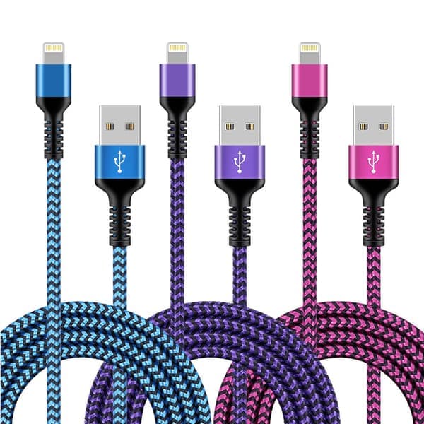 iPhone-opladerkabel, Lightning-kabel 3-pak 2M iPhone-oplader flettet kompatibel med iPhone 12/11/Pro/Xs Max/X/8/7/Plus/6S/6/SE/5S iPad og mere