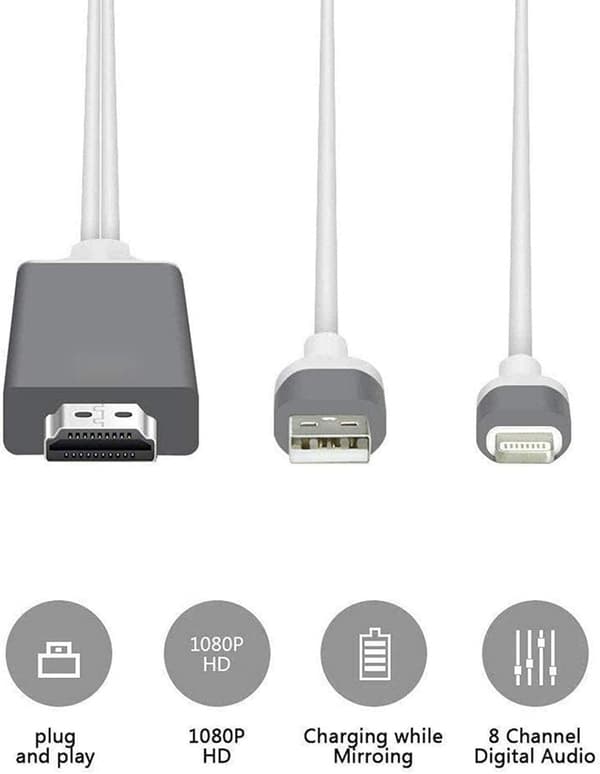 [Apple-certificeret] Lightning til HDMI-adapterkabel, 1080P Digital AV Synkroniseringslyd- og videostikledning til TV/projektor/skærm - 2m Hvid