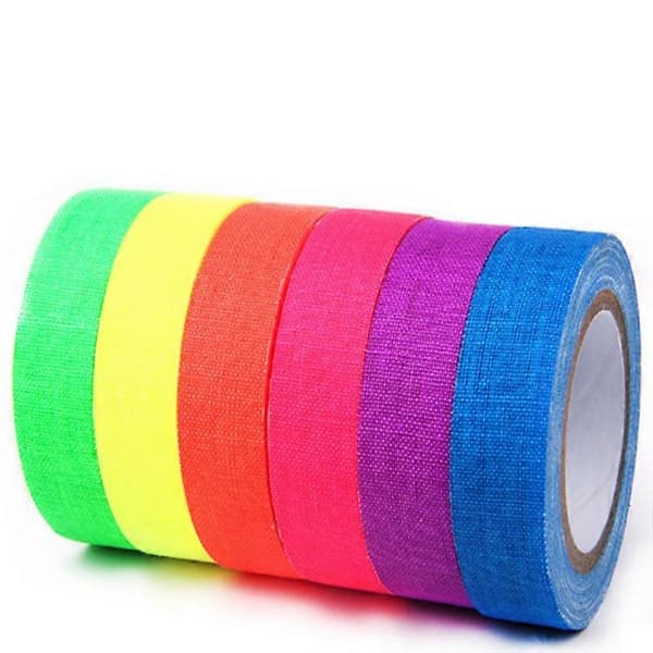 6 kpl UV-mustavaloreaktiivisia 1,5 cm X 5 m per väri fluoresoiva kangas-/neon-gaffateippi [DB]