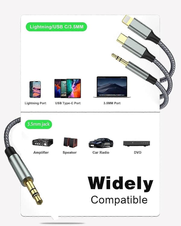 1M USB C til Aux-kabel Bil 3.5mm Nylonkabel, Jackkabel (3 i 1 Kabel) til Hovedtelefoner, Smartphone (AAA)