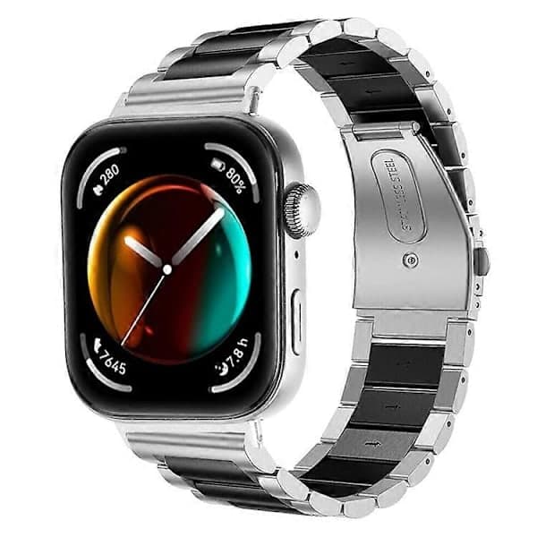 Kompatibelt med Huawei Watch Fit 3 urrem, tre-rækket armbånd i rustfrit stål, sort