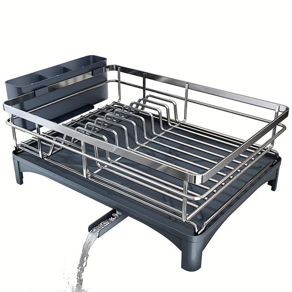 304 Stainless Steel Dish Rack 360° Rotating, Automatic Drainage Large Capacity Drying Rack with Cutlery Holder