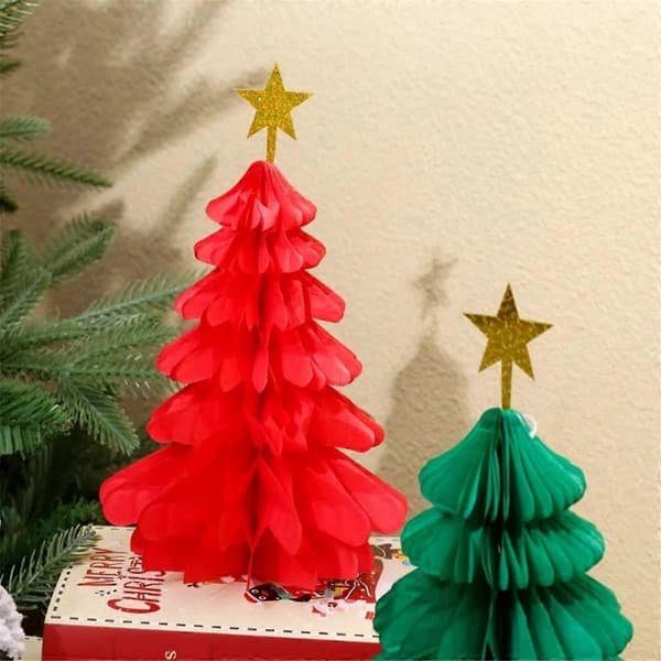 |NN| 12 pcs Christmas Tree Decorations Paper Honeycomb Pendant Table Decoration B