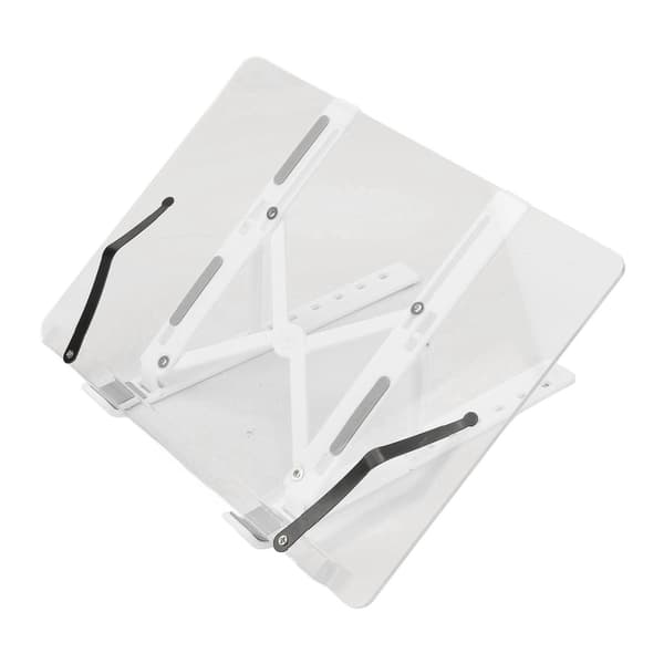 Sammenleggbart bokstativ for lesing, multifunksjonell justerbar akrylholder for skrivebord med sideklemmer for eldre, hvit
