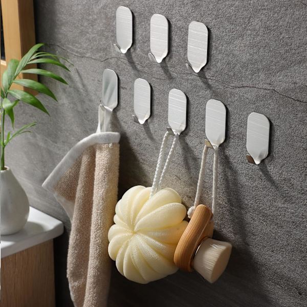 Self-adhesive wall hook, 8 pieces Kitchen towel hooks Bathroom towel