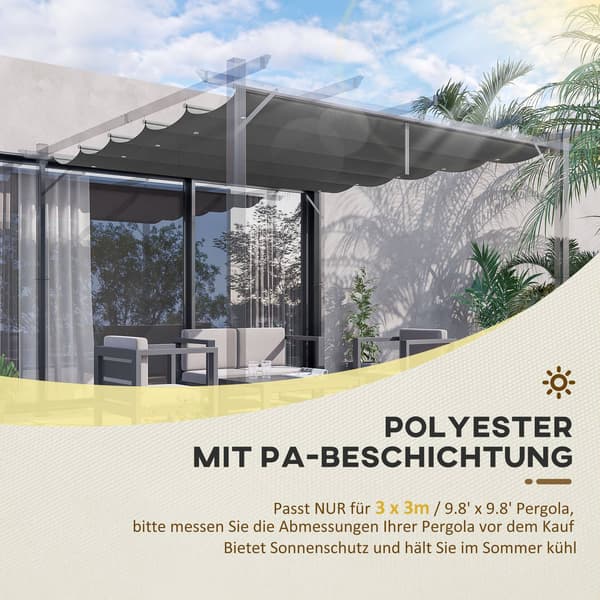 Erstatningstak for Pergola 2,5 x 2,55 m Pergola-tak med dreneringshull, skjermbeskyttelse for hage og uteplass, mørkegrå