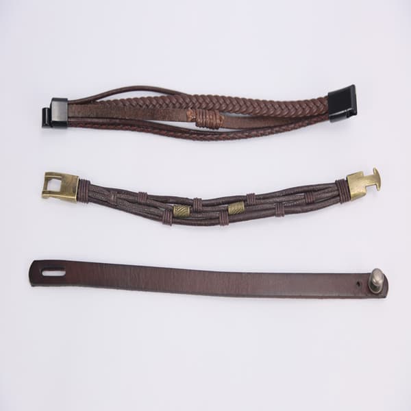Leather Bracelet Set of 3 Dark Brown Grå