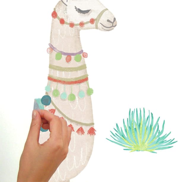 Vannfarge Lama Peel and Stick Giant Wall Decals, Brun, Grønn, Blå, 1 Ark
