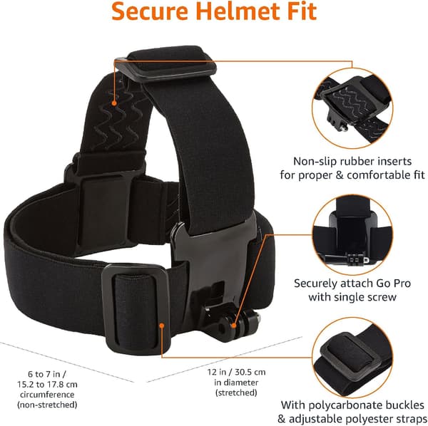 Head Strap Camera Mount for GoPro, Waterproof Headband Camera Mount Compatible with All GoPro Cameras, Black