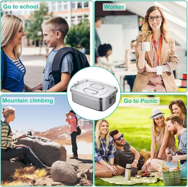 Stainless Steel Lunch Box 1100ml, Leakproof 2-Compartment Bento Container with Removable Divider, for School, Office, Travel, Silver
