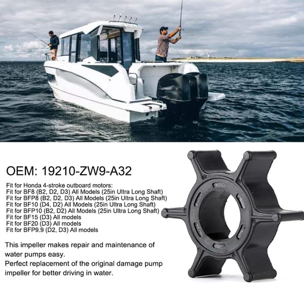 Water Pump Impeller for Outboard Motor, Fits 4-Stroke 8/9.9/15/20HP 19210‑ZW9‑A32
