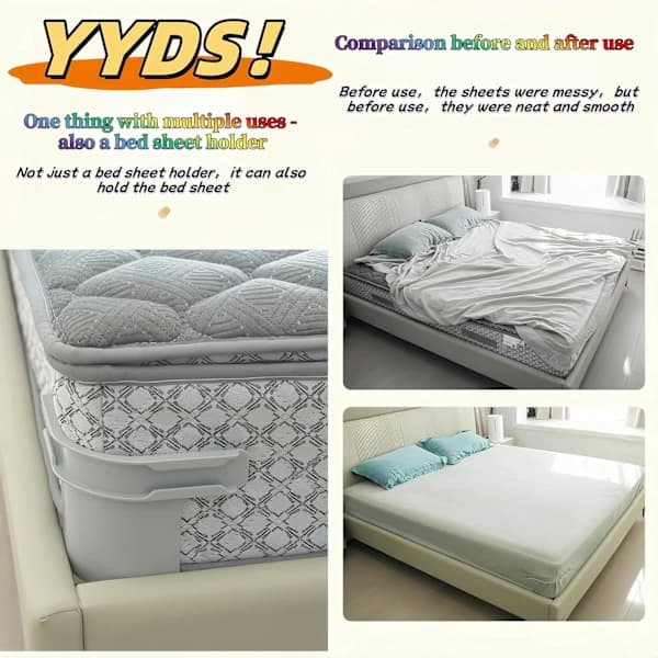 Sheet holders with straps, Sheet clips fit all mattress sizes, easy installation
