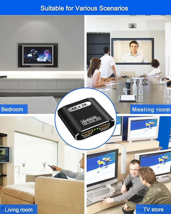 HDMI-splitter 1 in 2 ut, 4K HDMI-splitter för dubbla skärmar Stöder 3D Full HD 1080P Aluminium HDMI-splitter Dubbelskärms HDMI-adapter