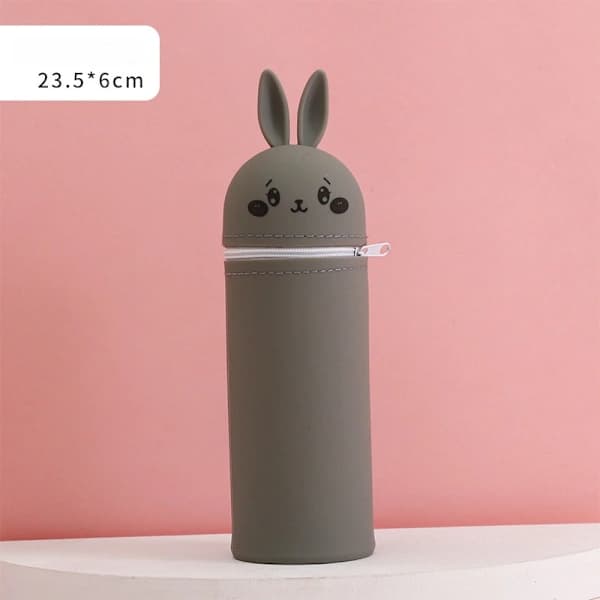 1 kpl Kawaii-kani pehmeä silikoni 2-in-1 kynäkotelo Harmaa kani - Harmaa