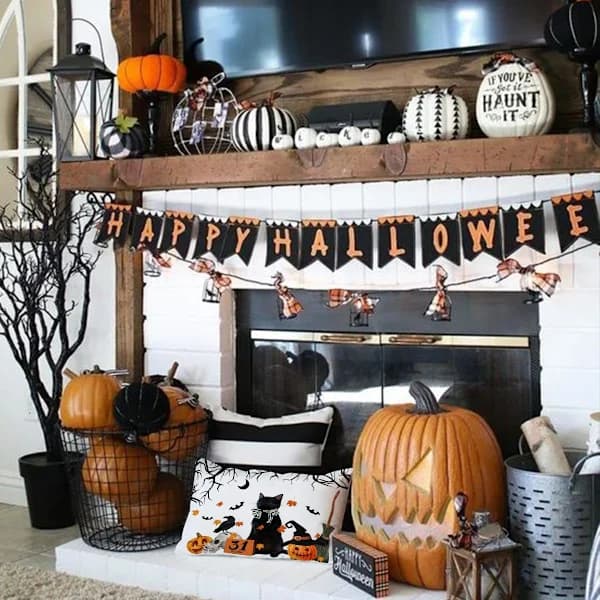 Halloween Pudebetræk 30x50 cm Sort Kat Græskar Akvarel Halloween