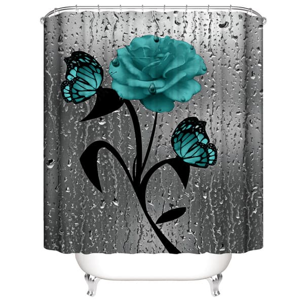 Grønt blomstret polyester badeforhæng - 150*180CM