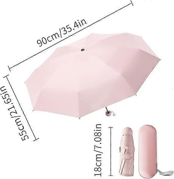 Folding Umbrella, 6 Ribs Mini Umbrella Small Umbrella with Capsule Case Mini UV Protective Umbrella Quick-Drying and Ultralight Compact (Pink)