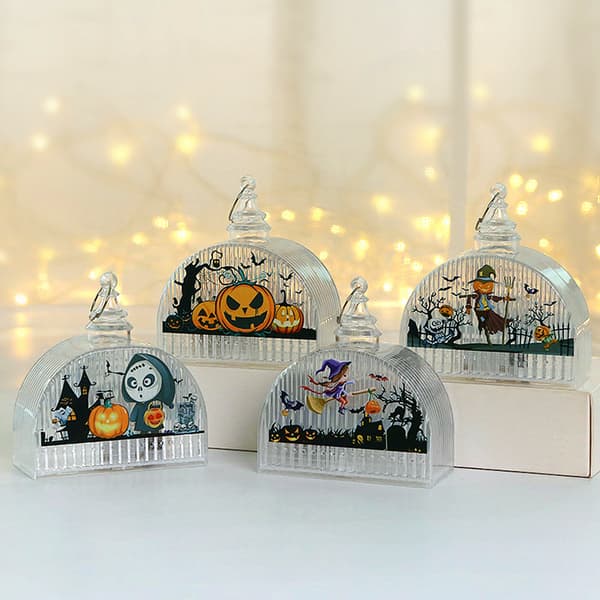 4 Pieces White Halloween Lanterns with LED Decoration, Hanging Lights