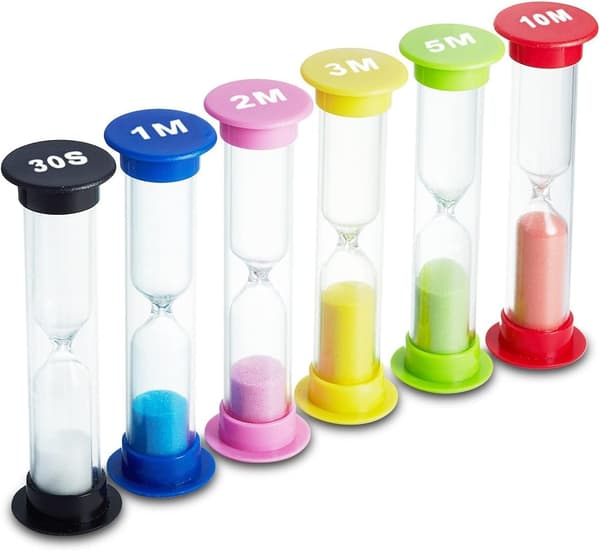 Sand Timer 6 farver timeglas sandglas sandur timer 30sek / 1min / 2min / 3min / 5min / 10min (pakke med 6).