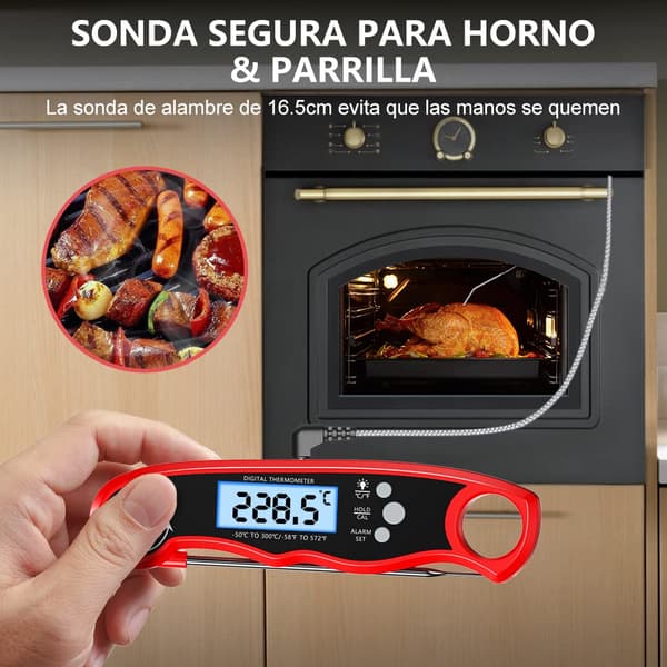 Køkkentermometer, digitalt ovntermometer med hurtig aflæsning, kalibrering og LCD-display, BBQ-termometer (ekskl. sondelængde: 15,2*3,6*1,5 cm)