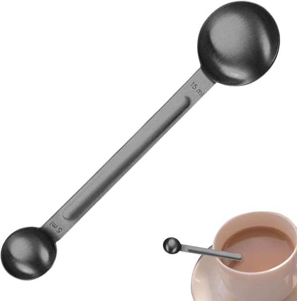 Kaffeske til malet kaffe - Rustfrit stål | Multifunktionelt kaffeværktøj til måling og stampning Sort BIack