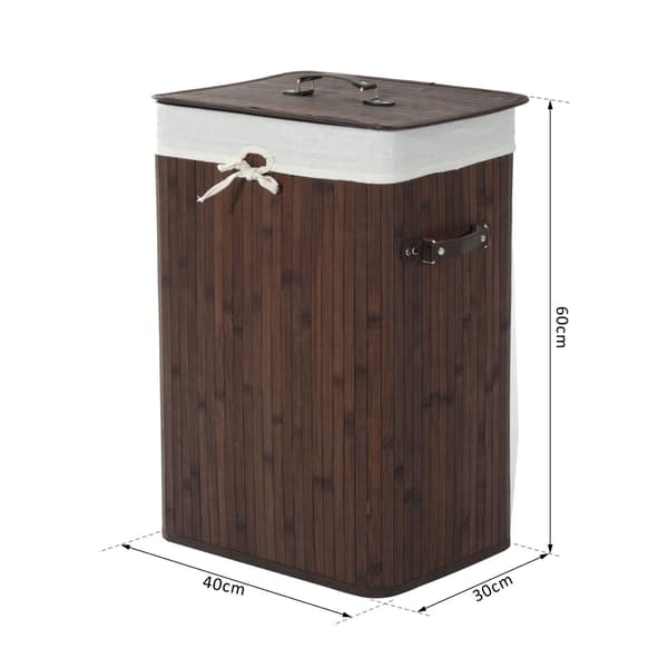 Laundry Basket With Lid 72L Foldable Washable Laundry Bag Bamboo With Handles Dark Brown 40X30X60Cm