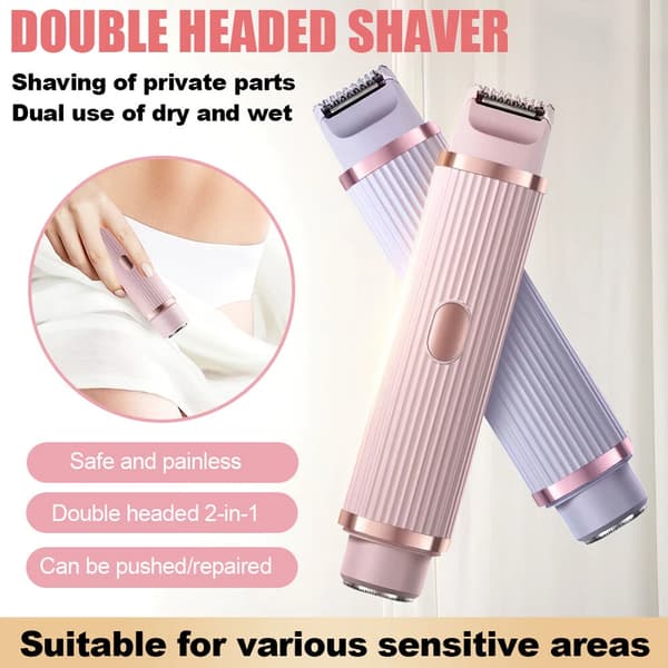 Elektrisk barbermaskine med dobbelthoved, 2-i-1 smertefri epilator til kvinder (pink)