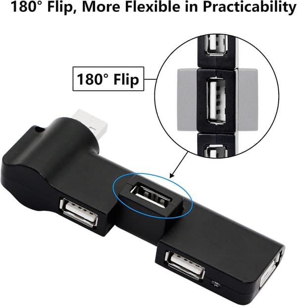 180° Rotation USB 2.0 Hub-expansion, USB 4-portars hubb, Kan Rotera