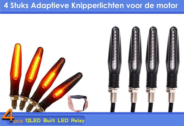 4pcs LED Motorcycle Turn Signals, Dynamic, Universal, Bendable, IP68 - with Built-in Relay