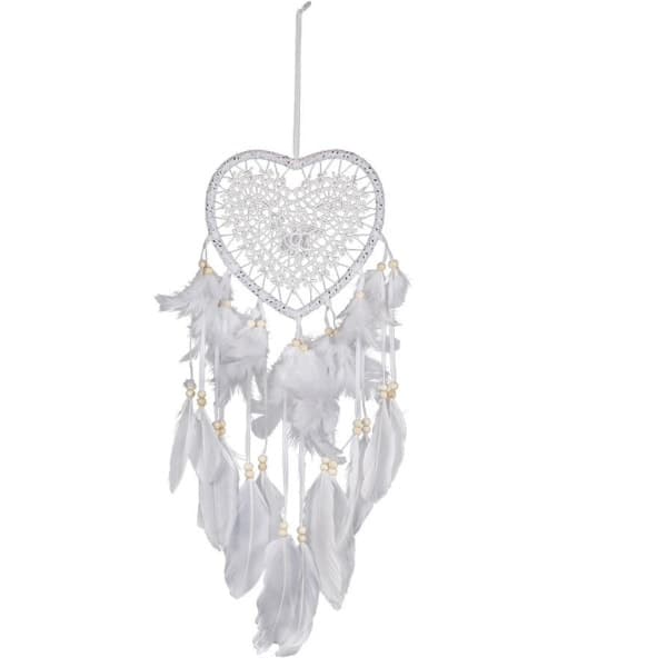 Dreamcatcher white heart with feathers, bedroom decoration white